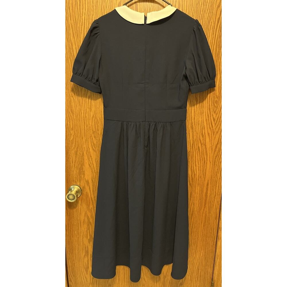 Alexia Admor NWT Navy Blue Contrast Collar Puff Sleeve Midi Dress Size 8 Vintage - Picture 8 of 15